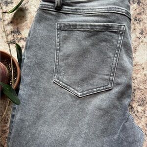 CAbi Women’s Charcoal Destroyed Knees Jeans- High Skinny- 8